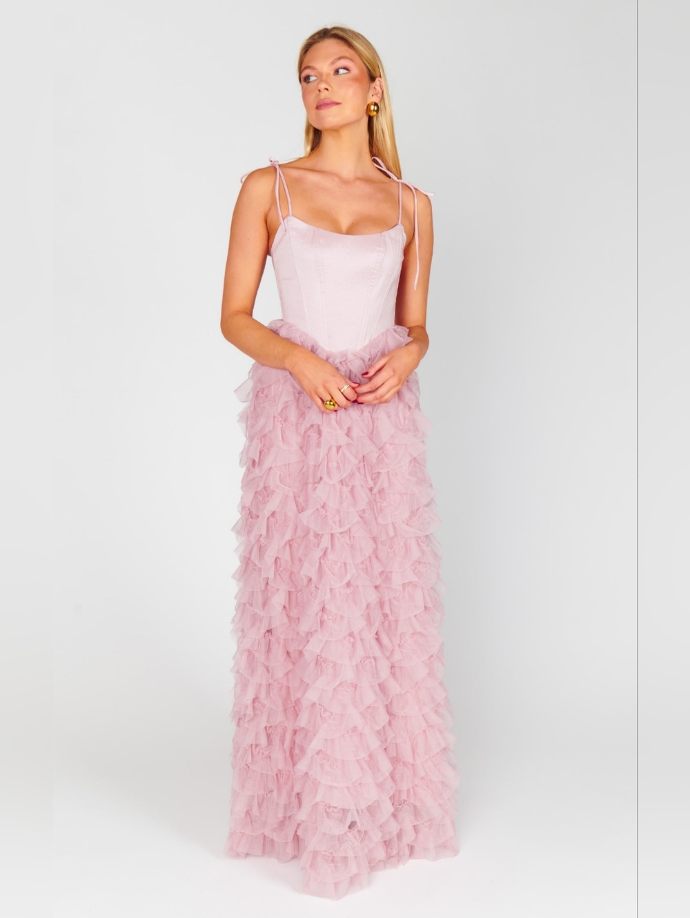 Show Me Your MuMu Francesca Maxi Ballet Slipper Ruffle Tulle Dress S Party Prom - Picture 3 of 10